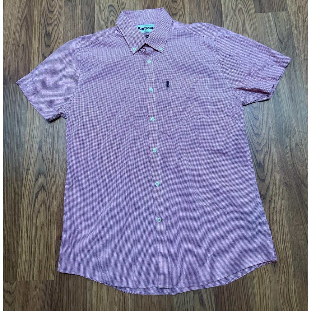 Barbour Triston Shirt Mens Small Red Gingham Short Sleeve Button Down